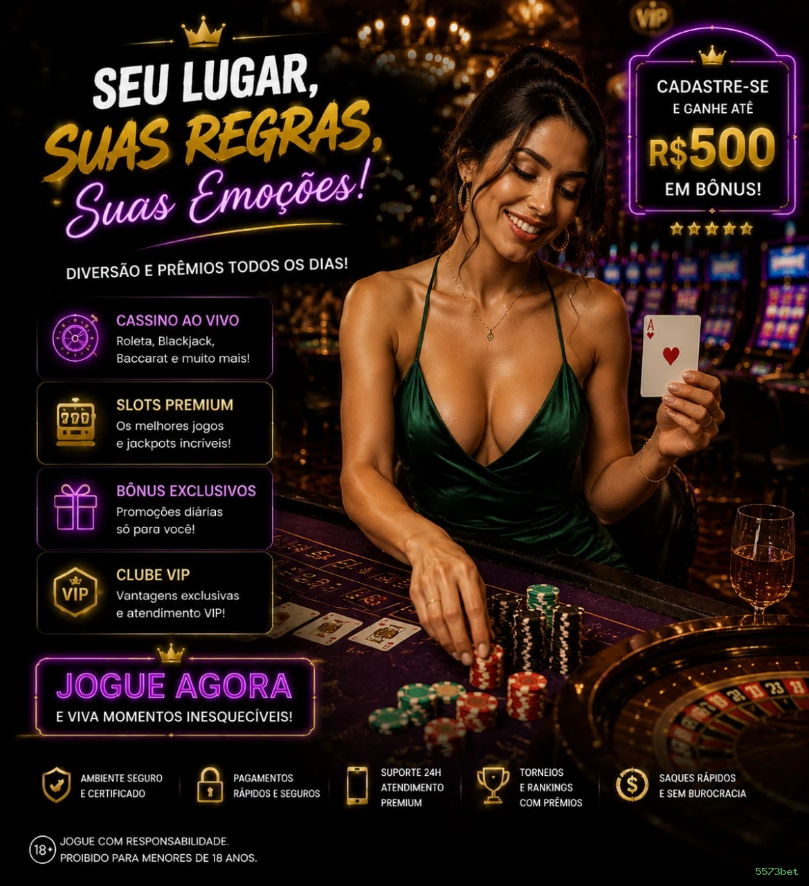Imagem promocional do cassino online da 5573bet mostrando jogos ao vivo